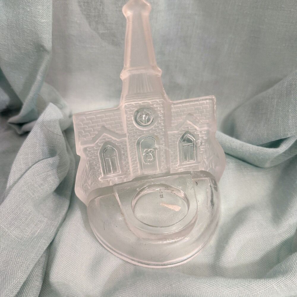 Vintage Frosted Glass Church Tea Light / Votive Candle Holder K6